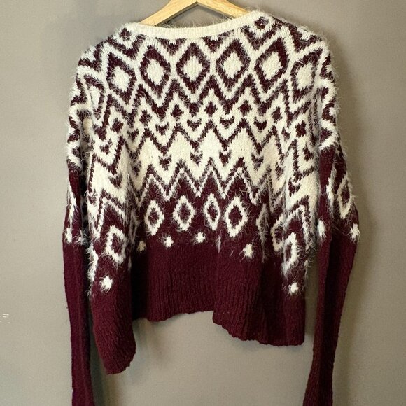 Abercrombie & Fitch Maroon Vintage Y2K Fair Isle Cozy Sweater Medium Apres Ski - Picture 2 of 7